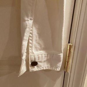 Girls jacket; Metal button accent; Off White color denim like material.